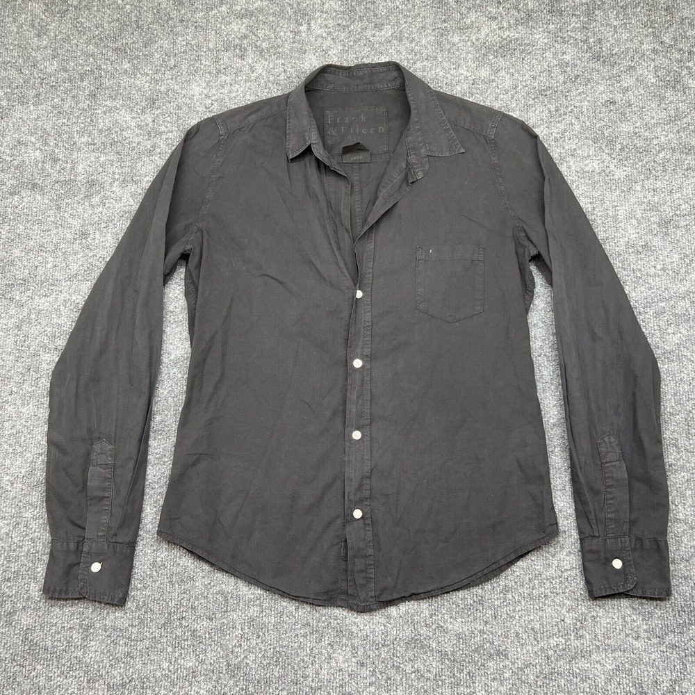 Frank & Eileen Barry Classic Relaxed Woven Button Up Shirt Black Small - Picture 1 of 9